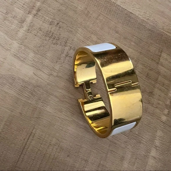 White & gold Hermés large Clic H bracelet - authentic!! Size pm - Picture 3 of 8